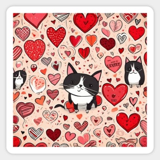 Valentines day cat and hearts pattern gift ideas Sticker